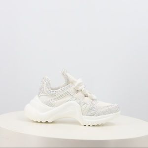 Crystal Embelished Sneaker in White Fabric and Rubber sole